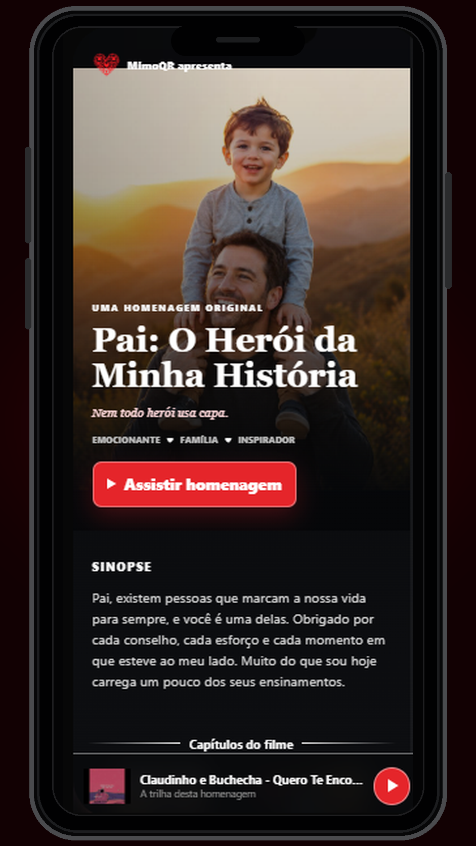 Exemplo da página Meu Herói — O Filme